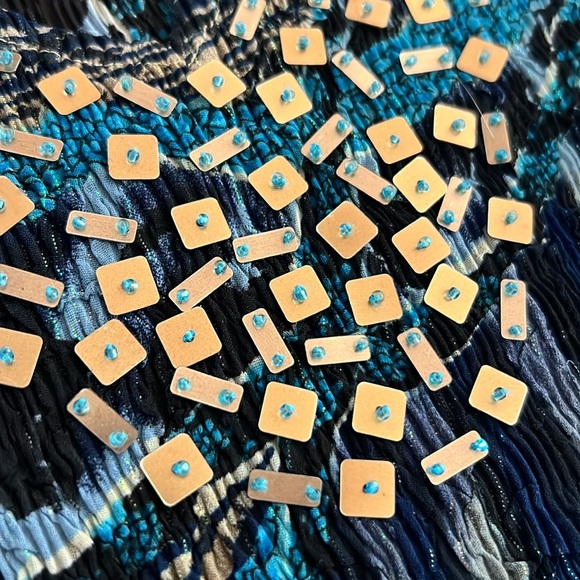 Alberto Makali SZ S Long Sleeve Crepe Semi Sheer Animal Print Blue Blouse Sequin - Picture 9 of 15